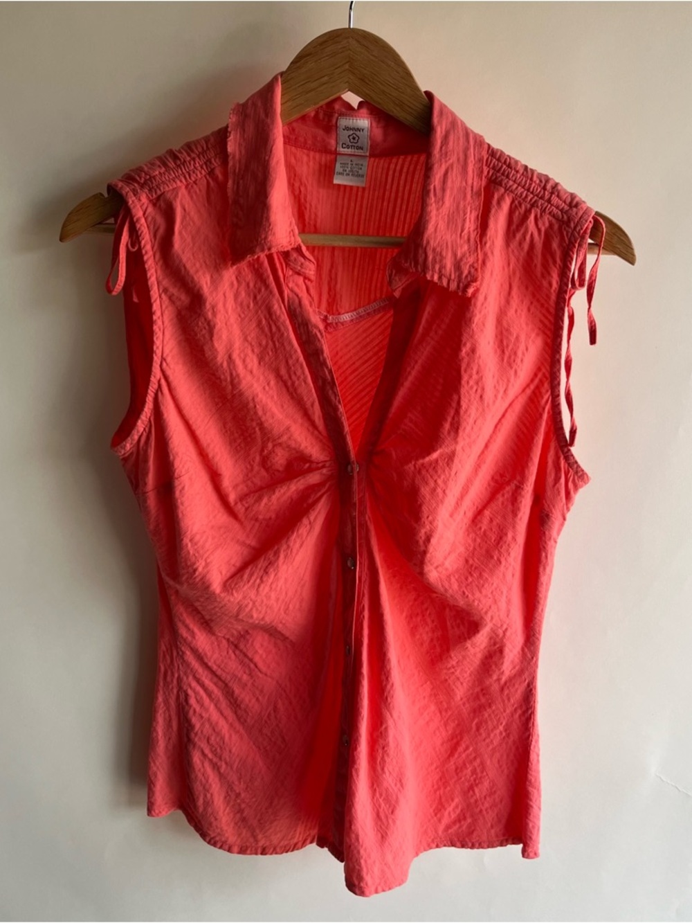 Johnny cotton Button Up Sleeveless Shirt Top Blouse Sz Lg Women’s Pink Collared